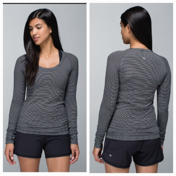 lululemon athletica Tops - Free💗 Lululemon Run  Swiftly Tech Long Sleeve Scoop Hyper Stripe Black US8